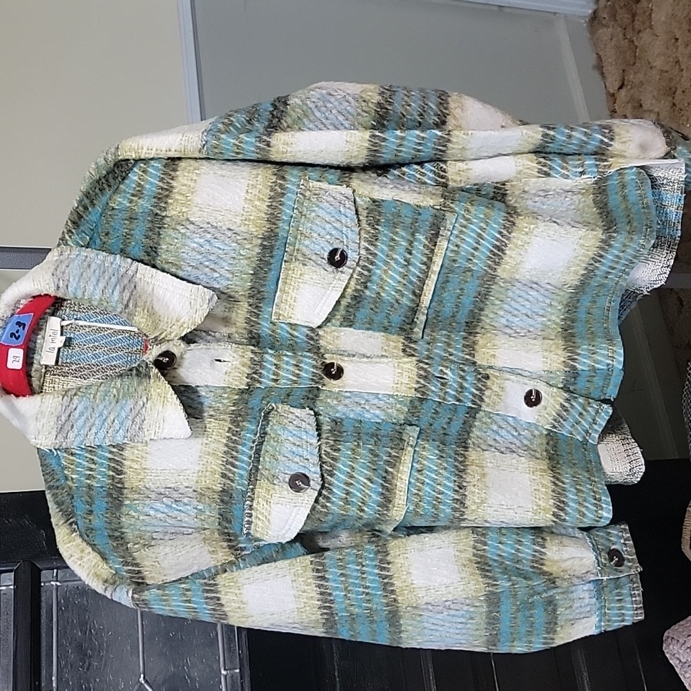 LA MIEL Plaid Bomber Jacket in Teal, Cream & Tan